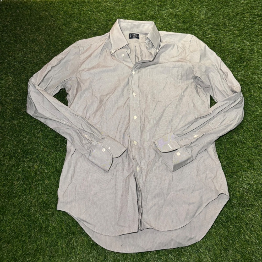 Makers Shirt Kamakura 400 Madison Slim Fit Grey Stripe Button Down 15.5 34.25